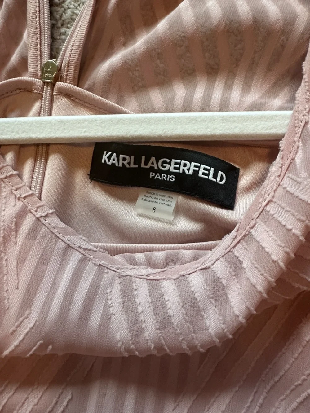 Karl Lagerfeld Paris Pink Ruffle Dress Size 8 | Chiffon Tie Waist Feminine Weddi - Picture 6 of 6